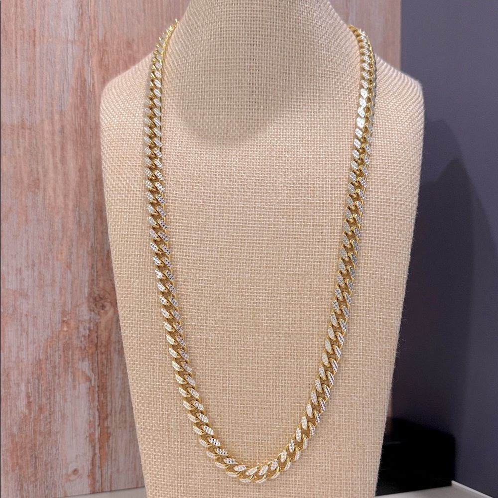 24" Men's 14k Gold-Plated Sterling Silver Two-Tone Cuban Link Chain Necklace